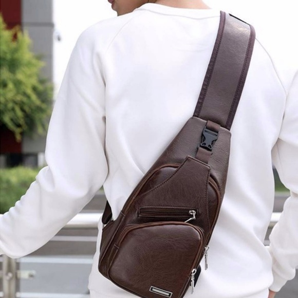Men Chest Shoulder Bag messenger bag Leather - Picture 5 of 6